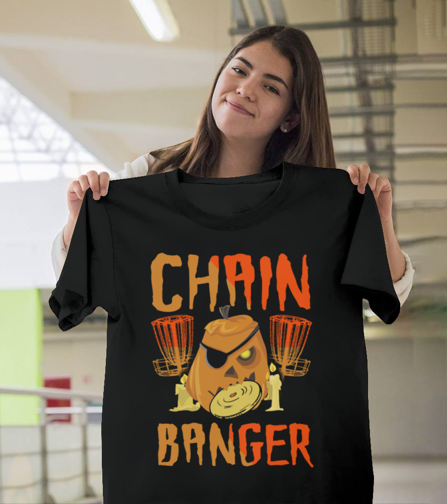 Chain Banger Funny Halloween Disc Golf Pumpkin Scary T-Shirt