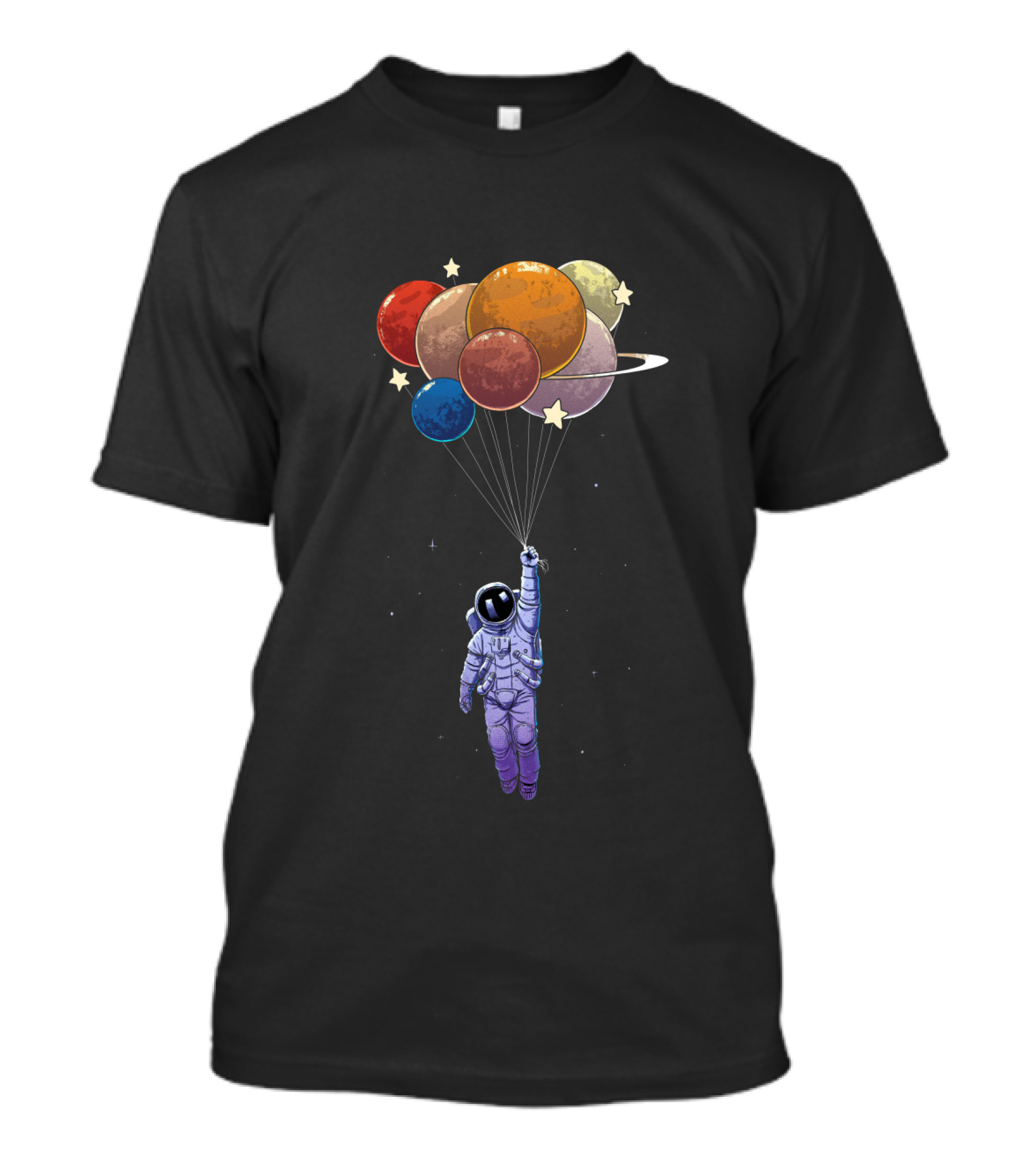 Amstrong Astronaut With Planet Balloons Floating In Space T-Shirt
