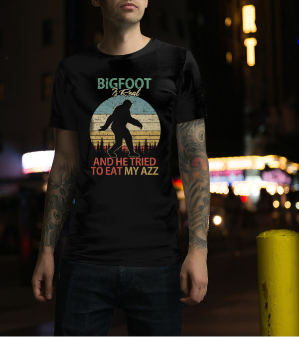 Bigfoot Is Real And He Tried To Eat My AZZ Retro Forest T-Shirt