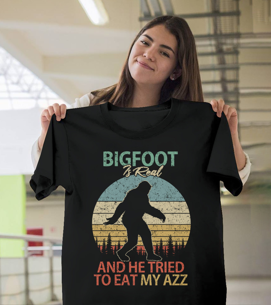 Bigfoot Is Real And He Tried to Eat My AZZ Retro Forest T-Shirt
