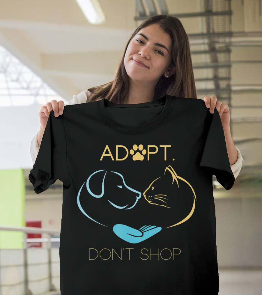 Adopt Don't Shop Dog Cat Rescue Paw Print Embrace T-Shirt