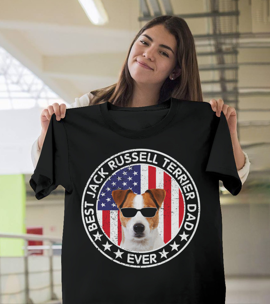 Best Jack Russell Terrier Dad Ever American Flag Sunglasses T-Shirt