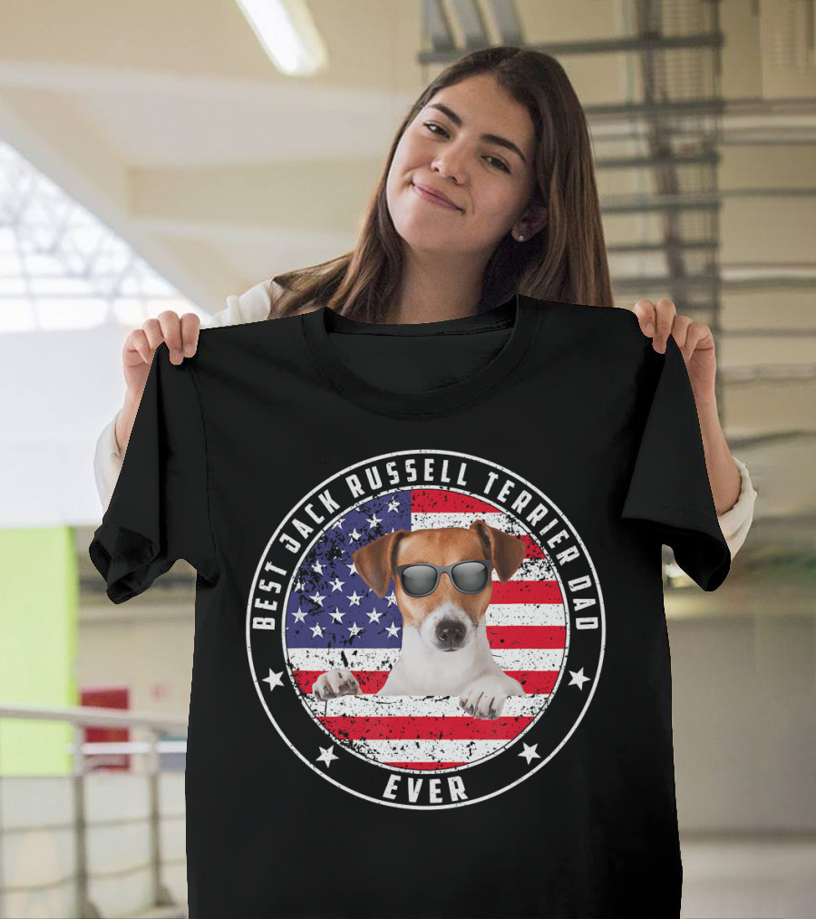 Best Jack Russell Terrier Dad Ever American Flag T-Shirt