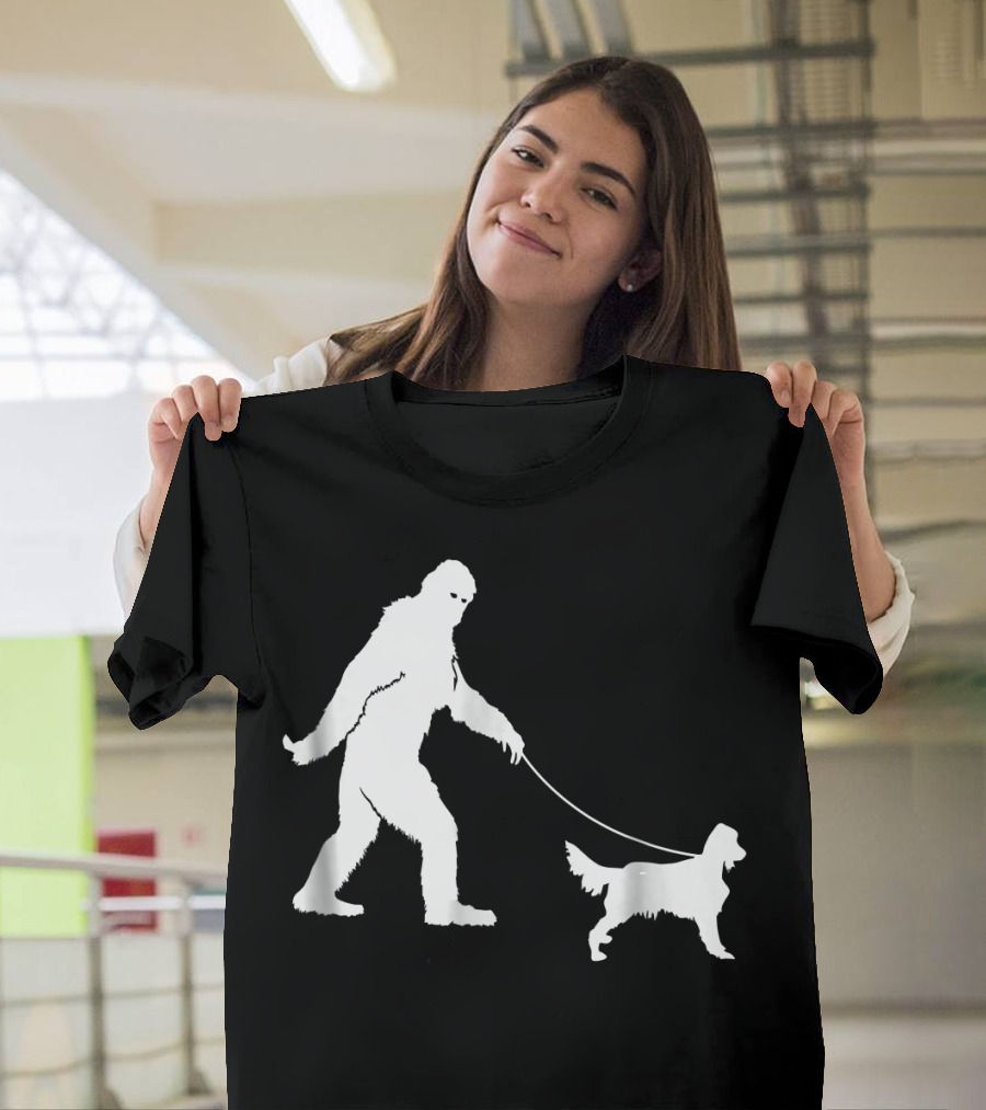 Bigfoot Walking Irish Setter Funny Sasquatch T-Shirt