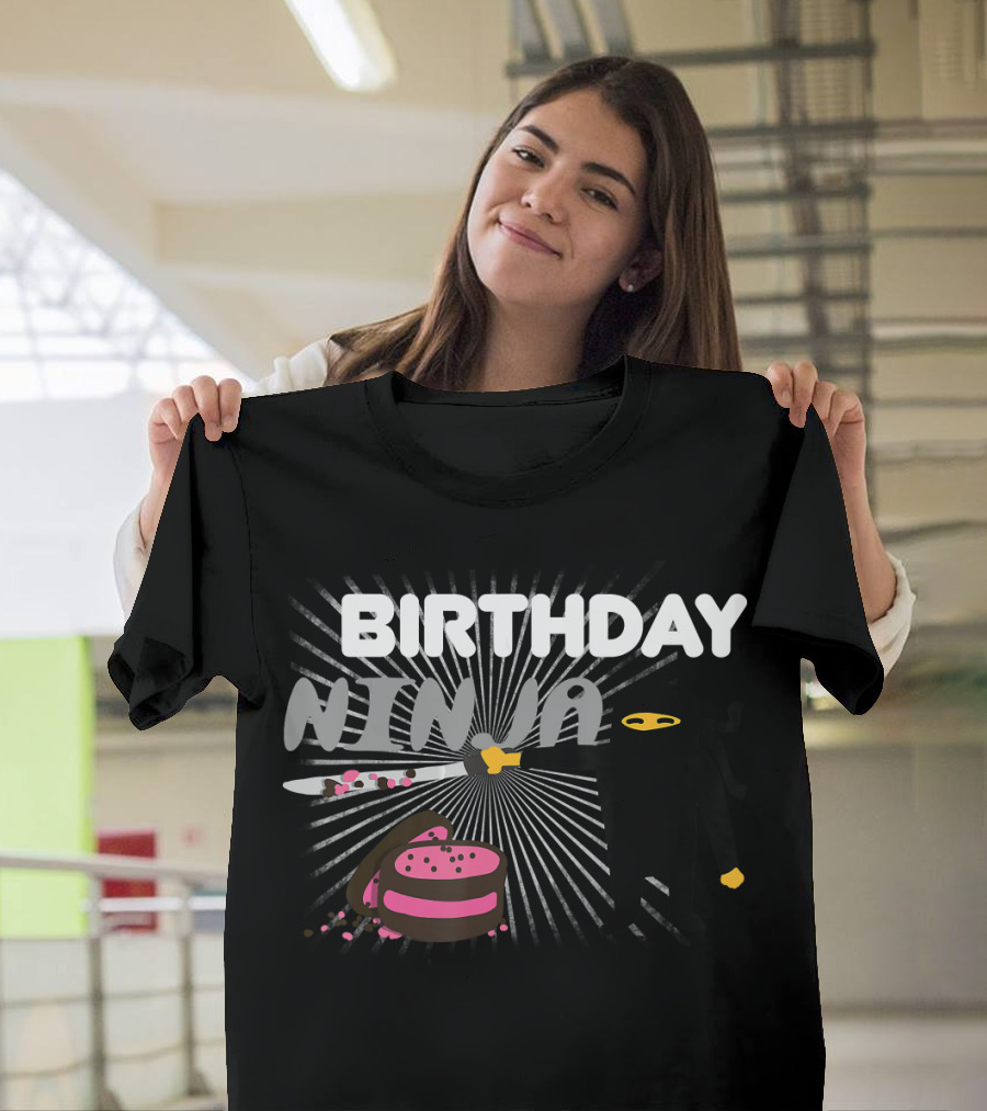 Birthday Ninja Funny Cool Martial Celebration with Cake and Sword T-Shirt