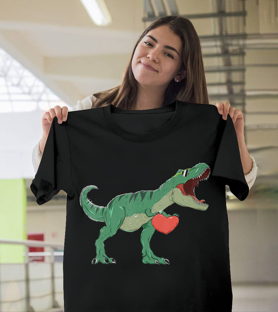 Boys Valentines Day Dinosaur with Heart T-Shirt
