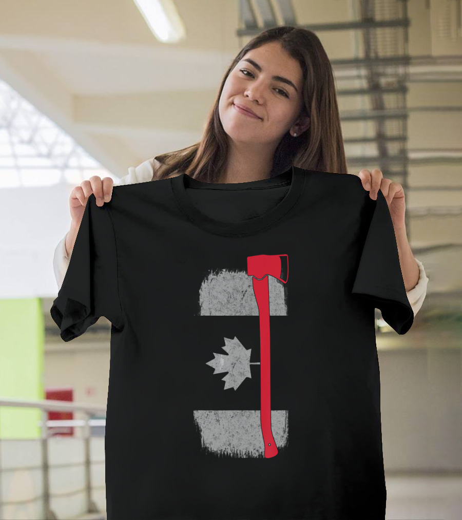 Canada Maple Leaf Flag Firefighter Axe T-Shirt