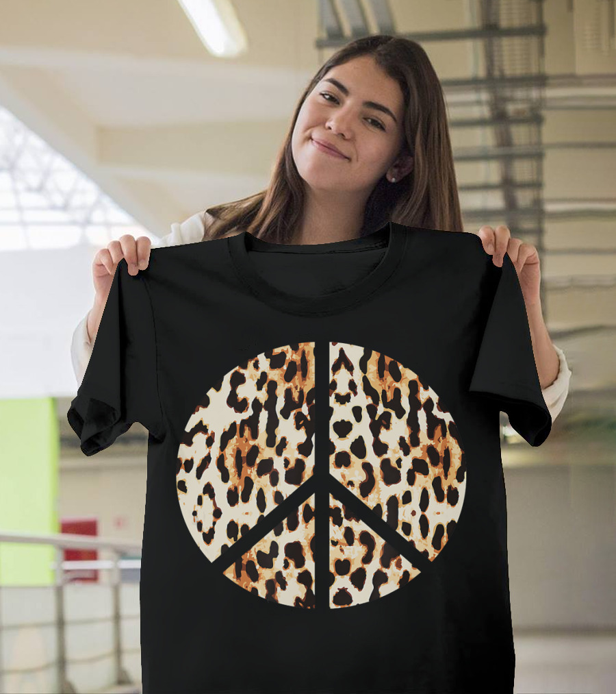Leopard Cheetah Pattern Inverse Peace T-Shirt