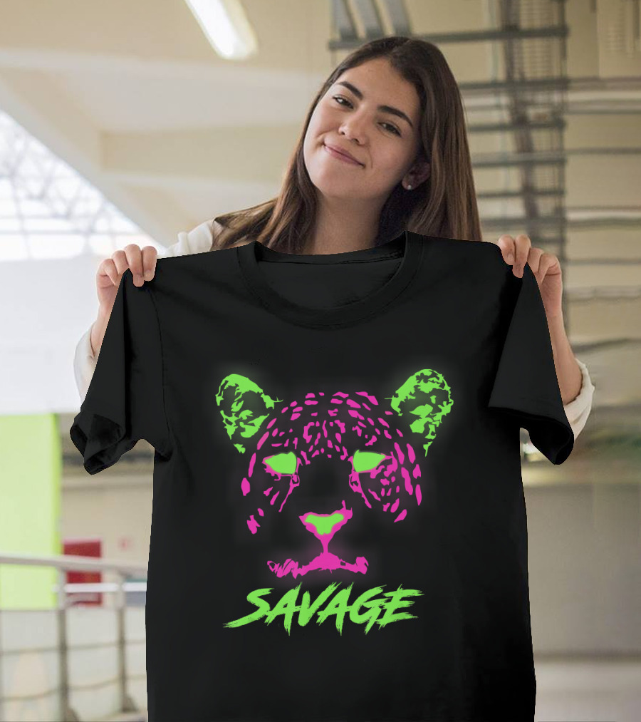 Critical Nerd Savage Fluorescent Neon Glow Panther Face T-Shirt