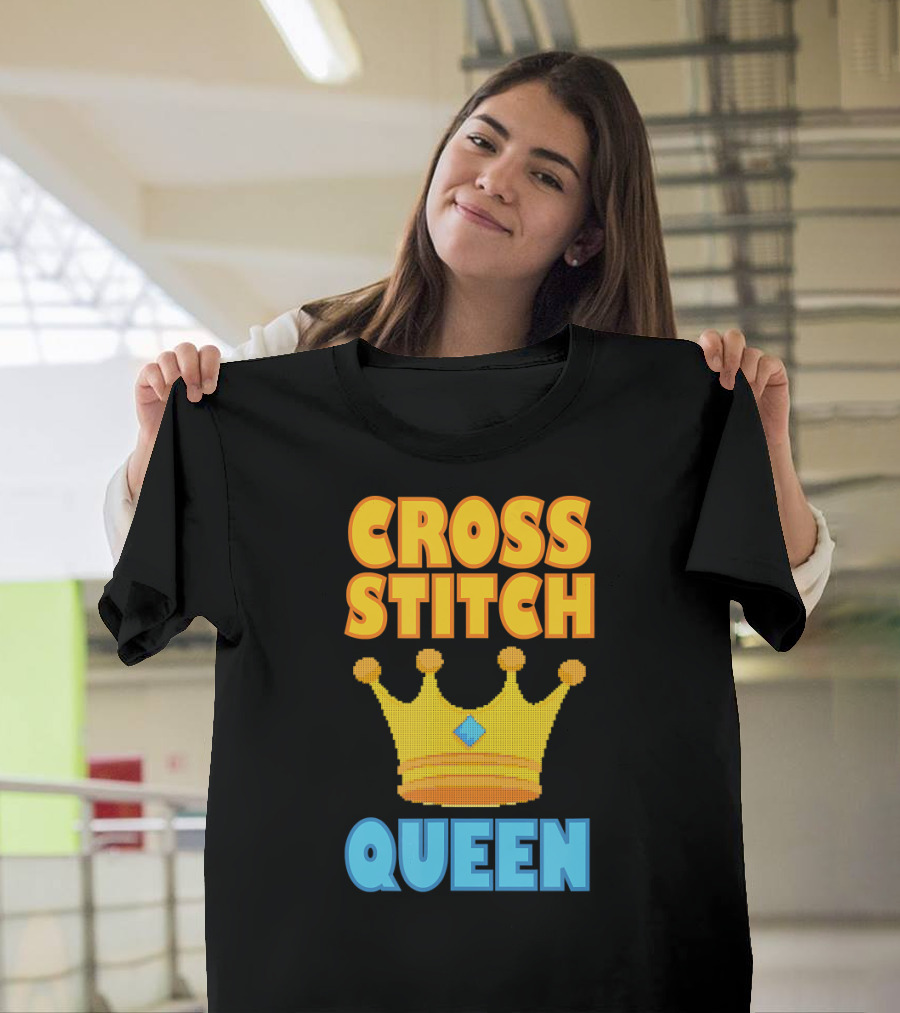 CROSS STITCH QUEEN Needlepoint Embroid Crown T-Shirt