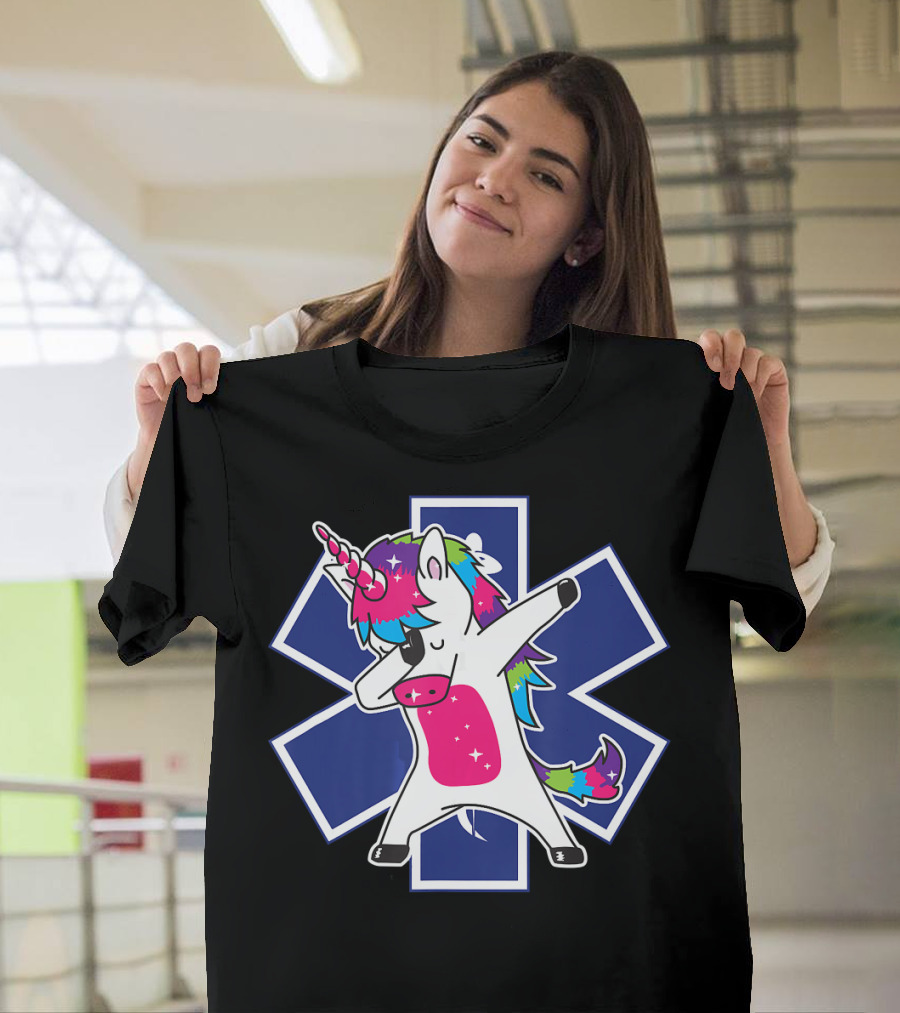 EMS EMT Medic Nurse Doctor Dabbing Unicorn Star of Life T-Shirt