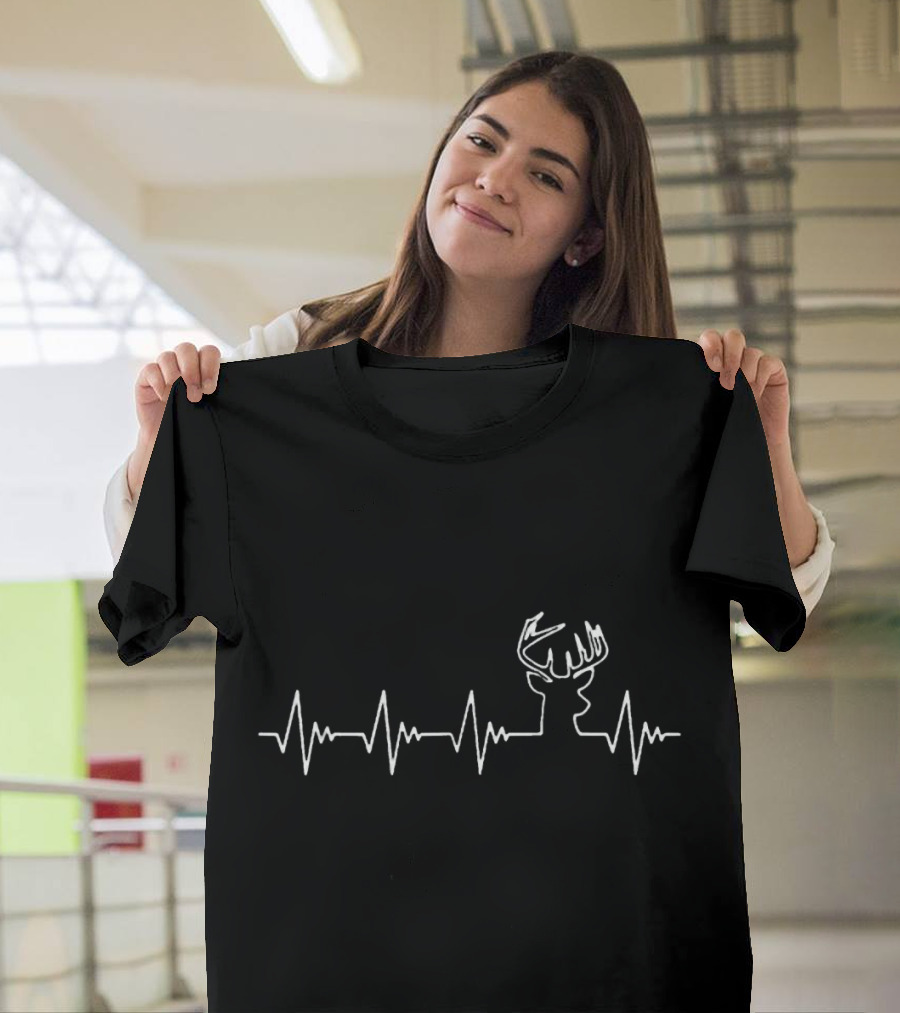 Deer Hunting Heartbeat Line with Antler T-Shirt