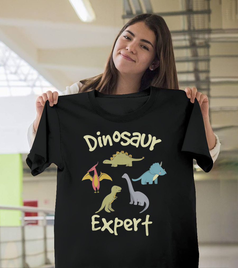 Dinosaur Expert with Stegosaurus Pterodactyl Triceratops T-Rex Brachiosaurus T-Shirt