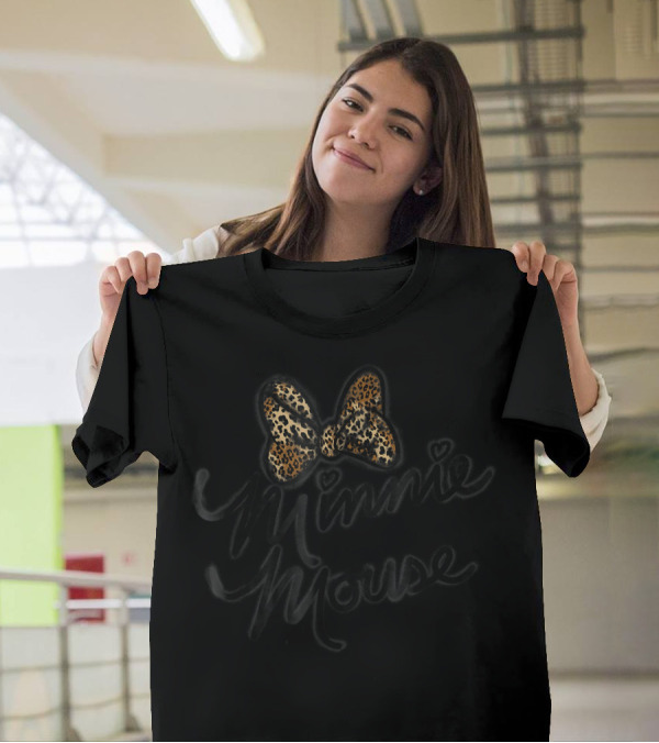 Disney Minnie Mouse Leopard Print Bow Autograph T-Shirt