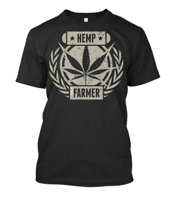 Distressed Hemp Farmer Leaf Emblem T-Shirt