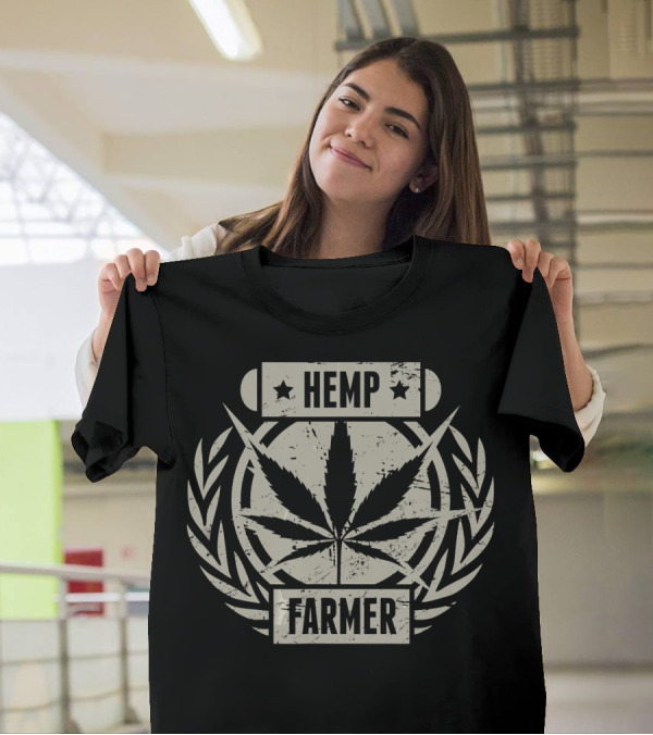 Distressed Hemp Farmer Leaf Emblem T-Shirt