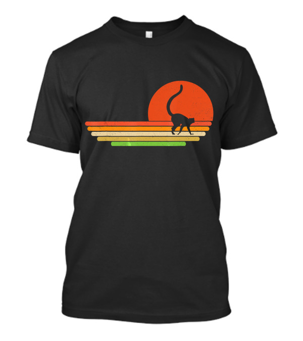 Distressed Lemur Sunset Silhouette Retro Stripes T-Shirt