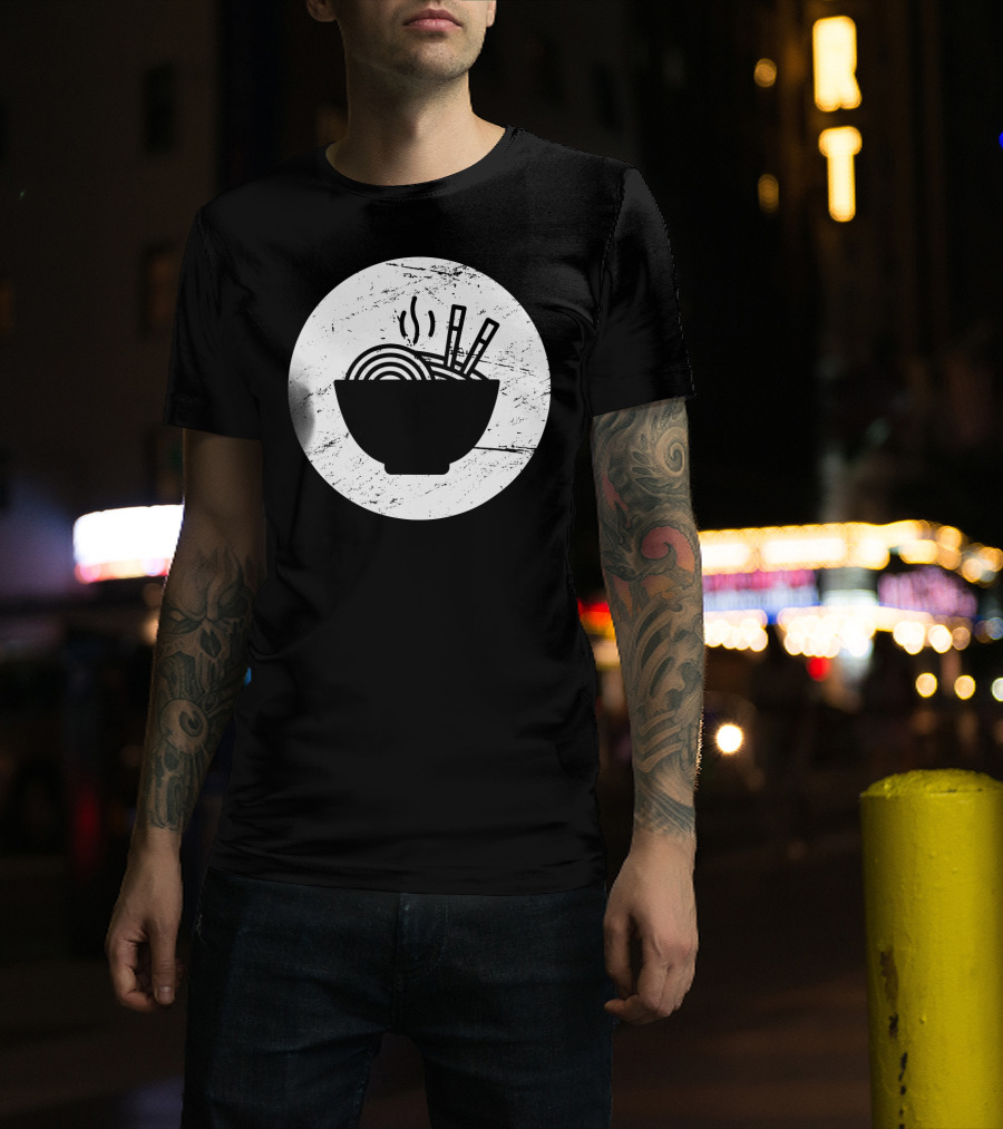 Distressed Ramen Bowl With Chopsticks And Steam Circle T-Shirt