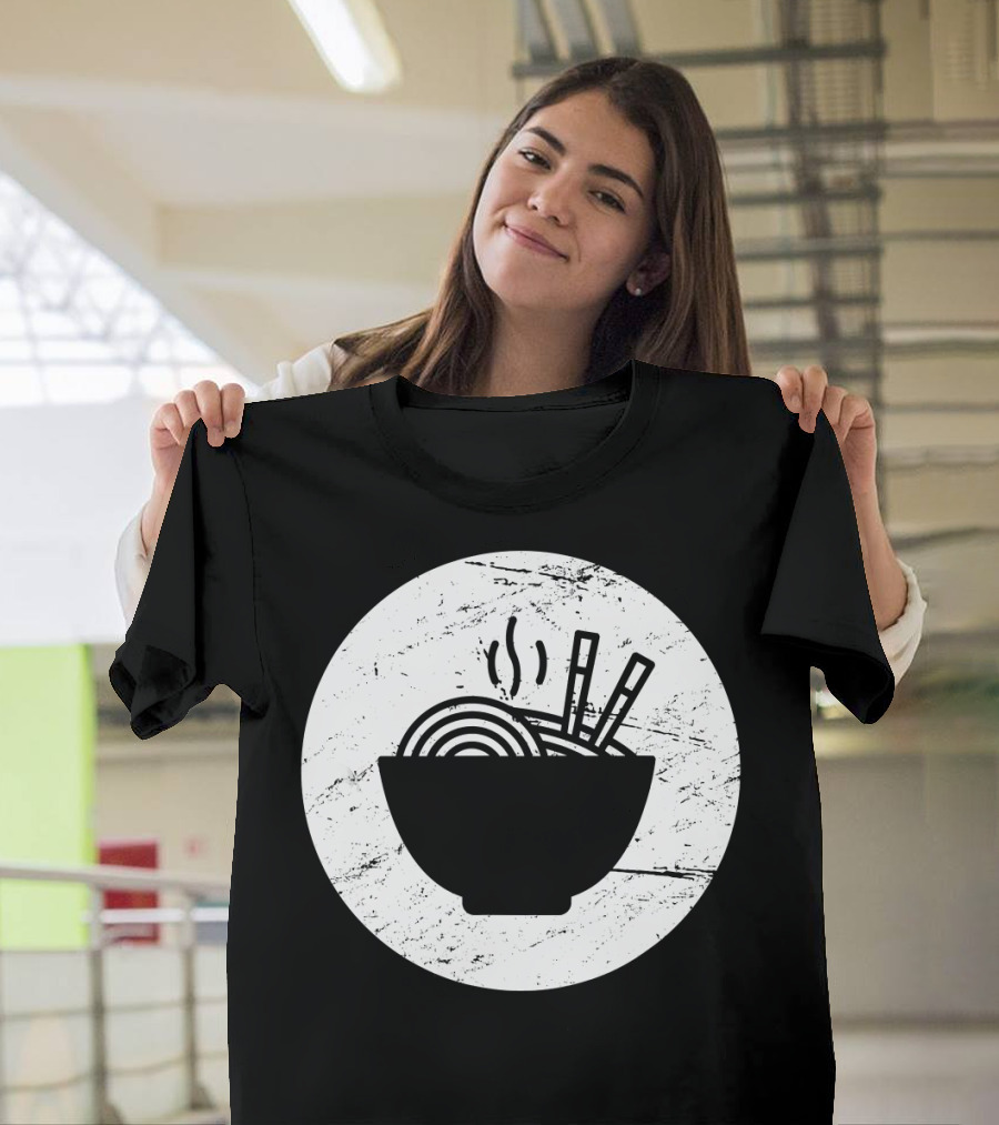 Distressed Ramen Bowl With Chopsticks And Steam Circle T-Shirt