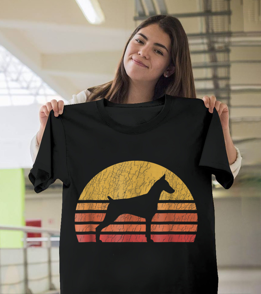 Distressed Vintage Doberman Sunset Print T-Shirt