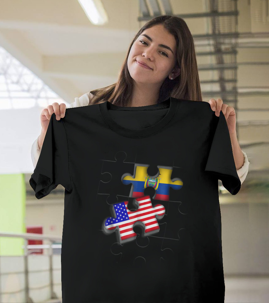 Ecuadorean American Flag Puzzle with Ecuador and USA Flags T-Shirt