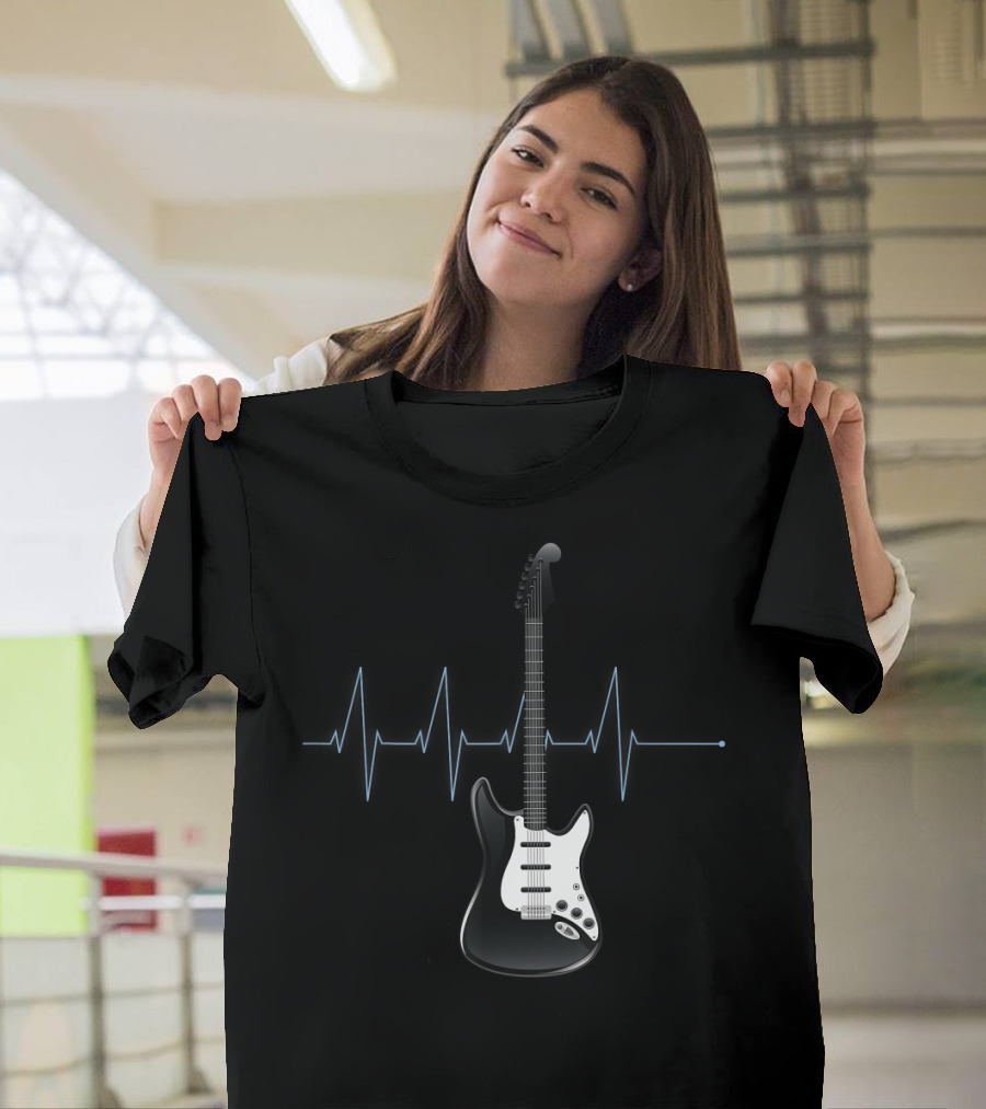 Electric Guitar Heartbeat Pulse Rhythm Soundwave T-Shirt