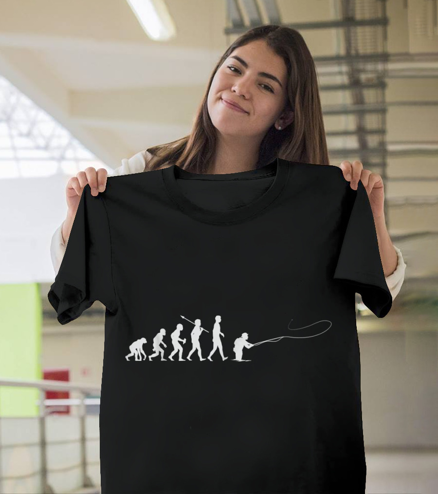 Evolution of Man Fly Fishing Silhouette Sequence T-Shirt