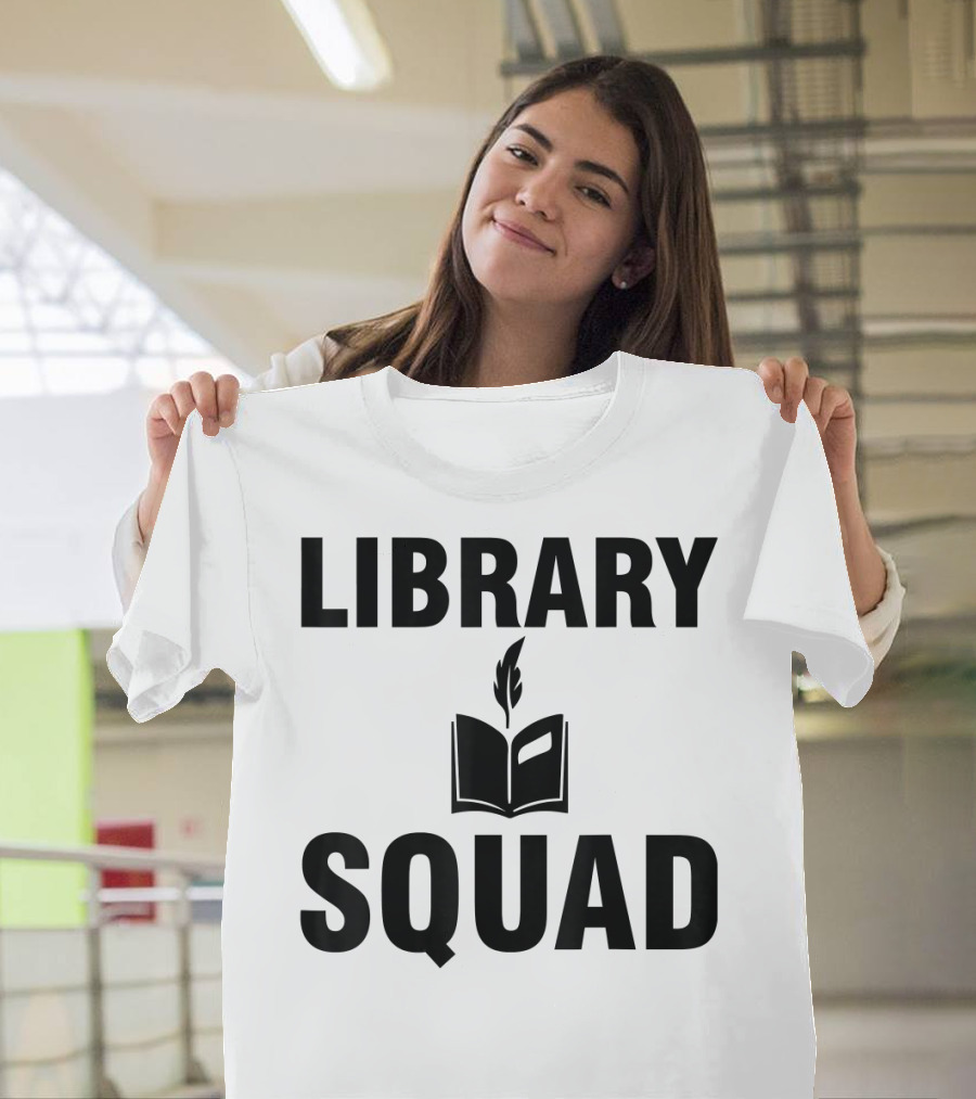Library Squad Open Book Motif Funny Library Squad for Lib T-Shirt