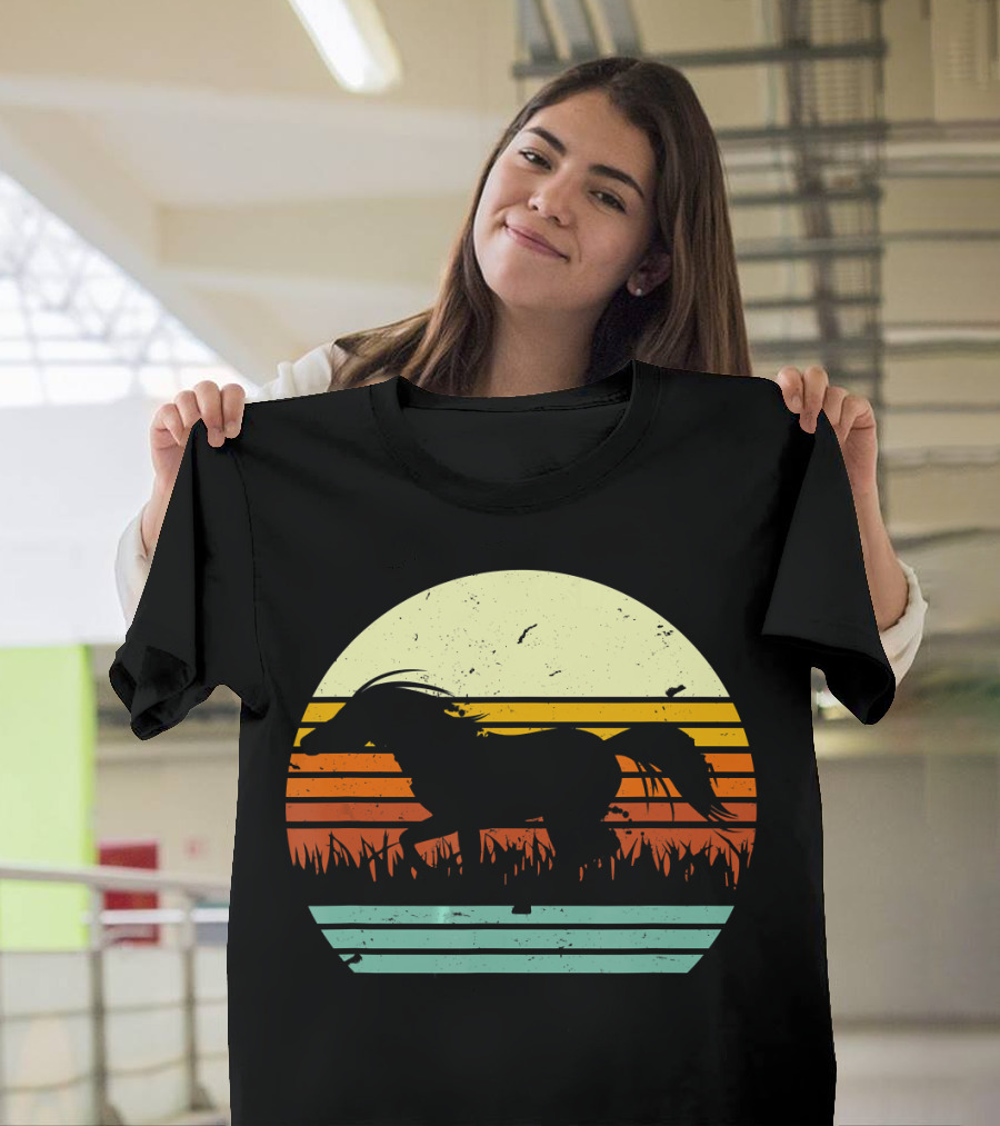 Galloping Horse Vintage Sunset Stripes T-Shirt