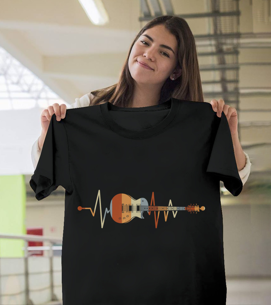 Heartbeat Guitar Wave Electric Vintage Music Instrument T-Shirt