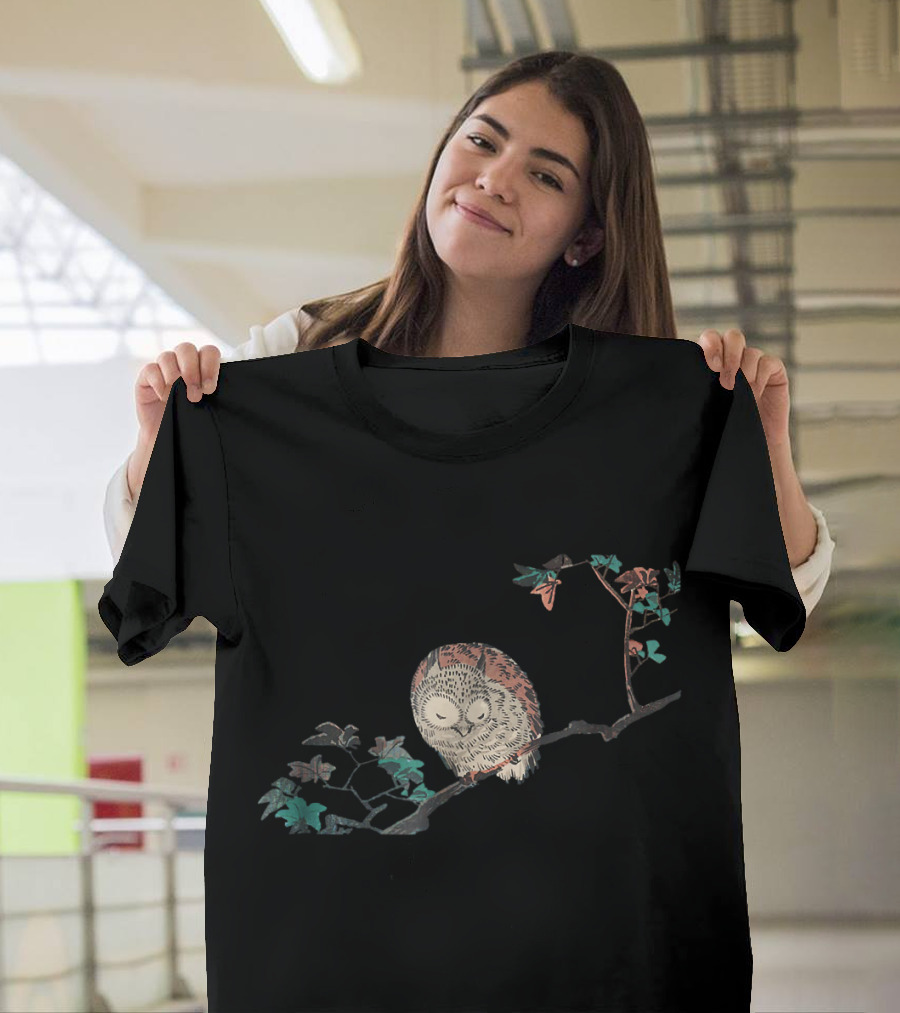 Hokusai Owl Ukiyo-e Art Style on Branch T-Shirt