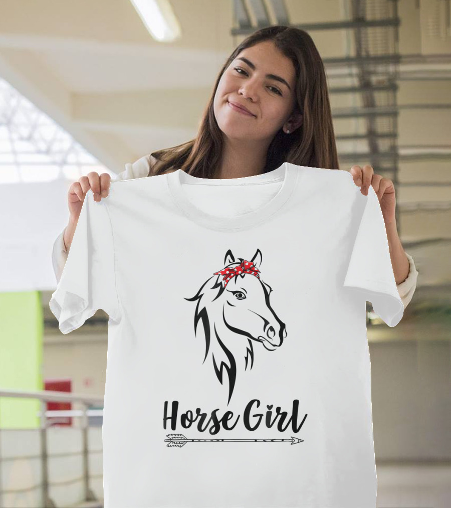 Horse Girl I Love My Horses Rac with Polka Dot Headband T-Shirt
