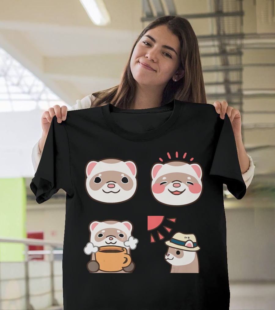 I Love Ferret Funny Ferrets Cute Cartoon Faces Coffee Hat T-Shirt