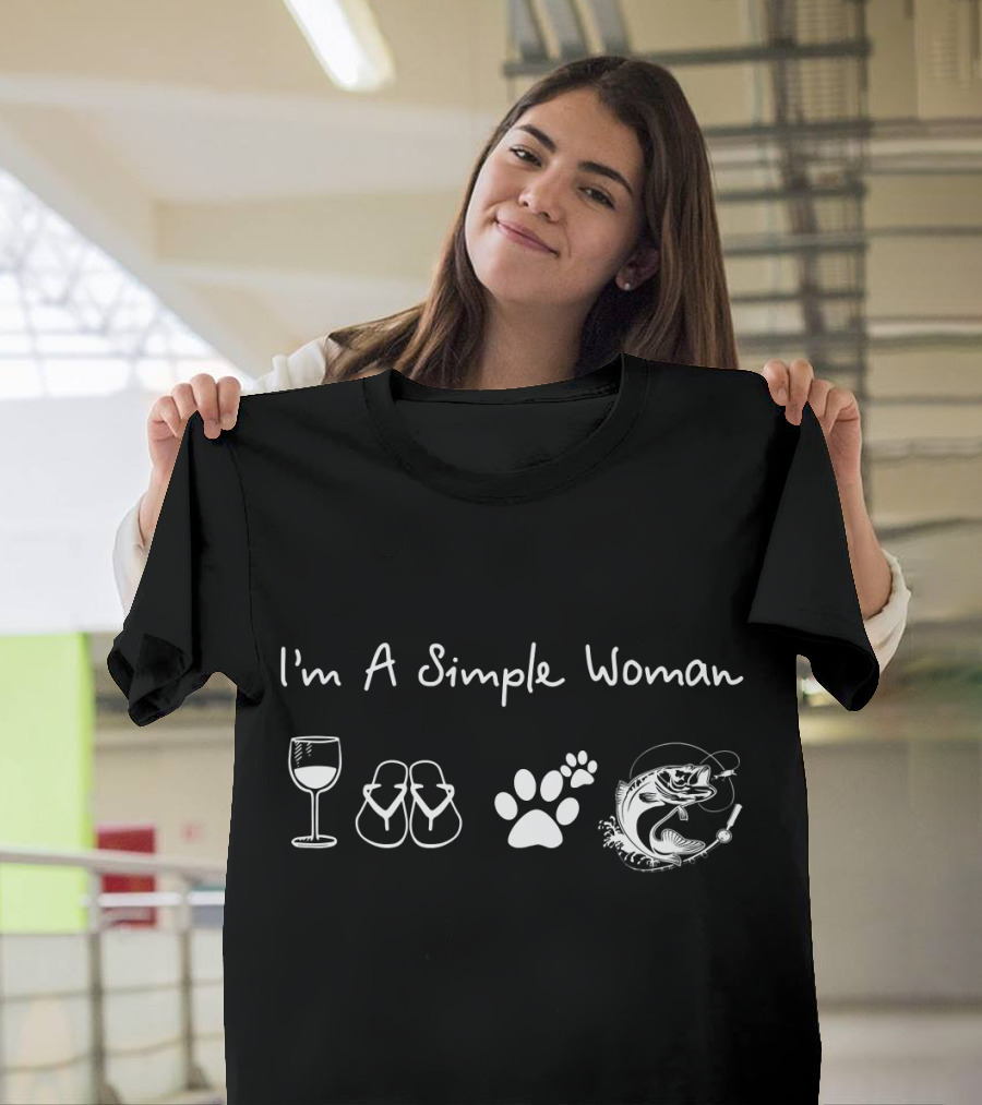 I'm A Simple Woman Wine Flip Flops Dog Paw Fishing T-Shirt