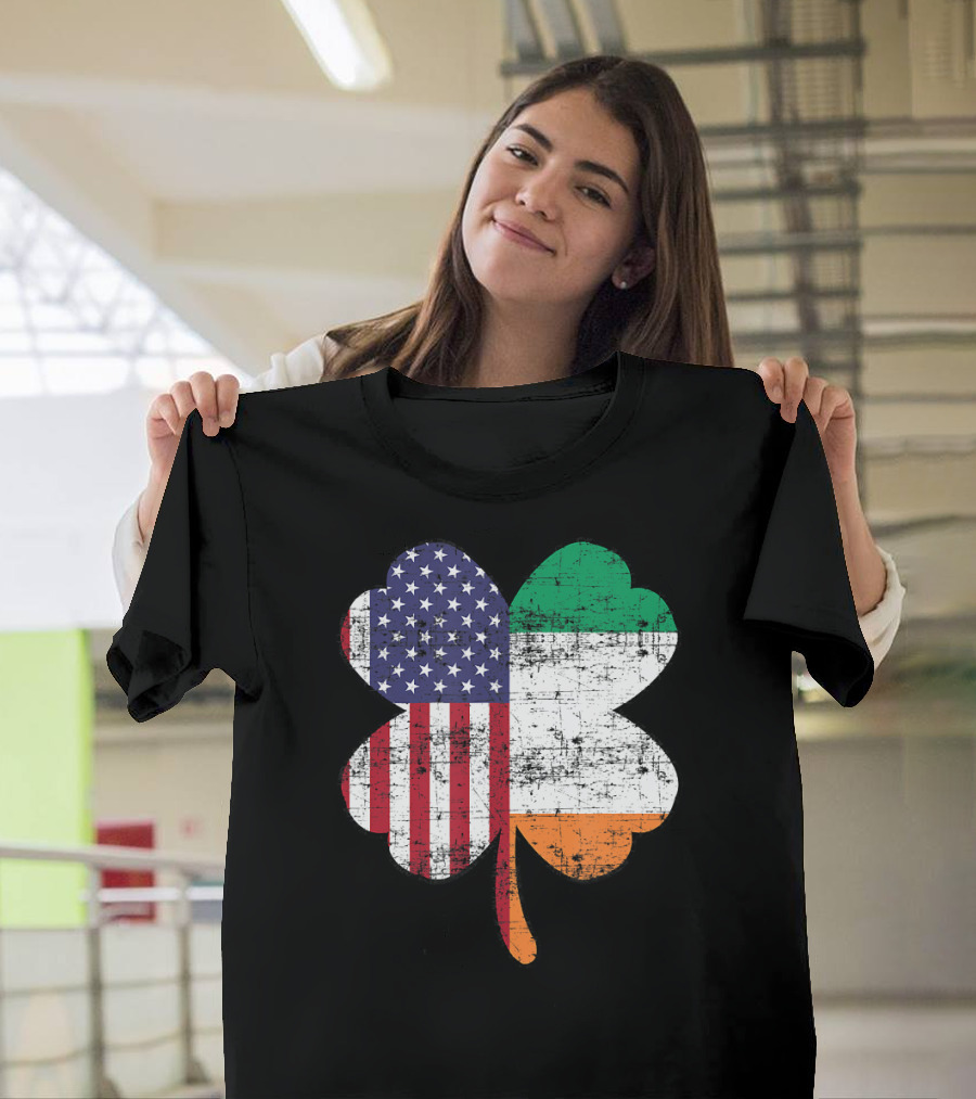 Irish American USA Ireland Flag Shamrock T-Shirt