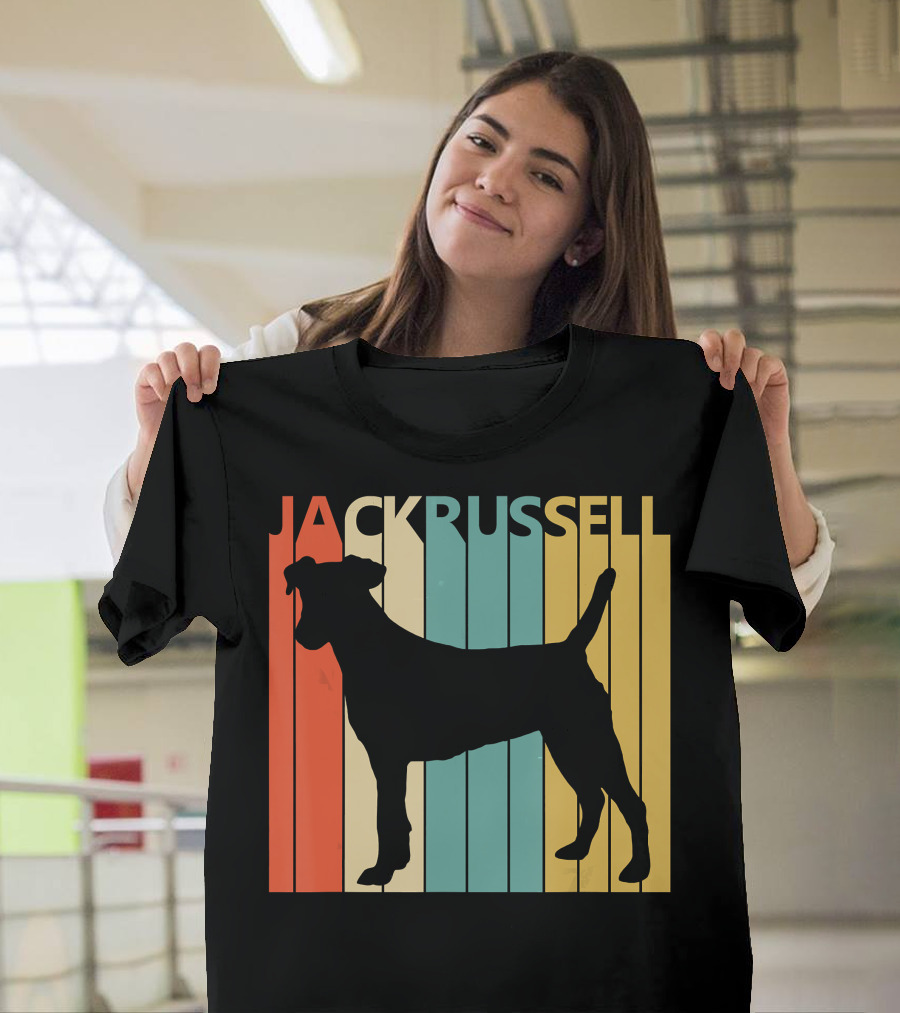 Jack Russell Terrier Silhouette Vintage Stripes T-Shirt