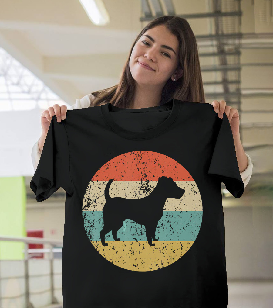 Vintage Retro Jack Russell Terrier Silhouette Striped Circle T-Shirt