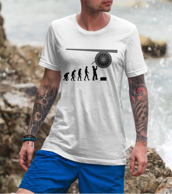 Evolution Of Man To Jet Engine Mechanic Mecha T-Shirt