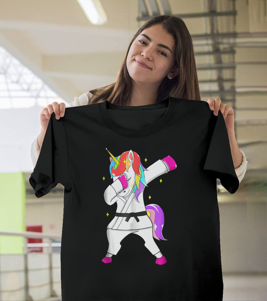 Karate Unicorn Dabbing in Jiu Jitsu Black Belt T-Shirt