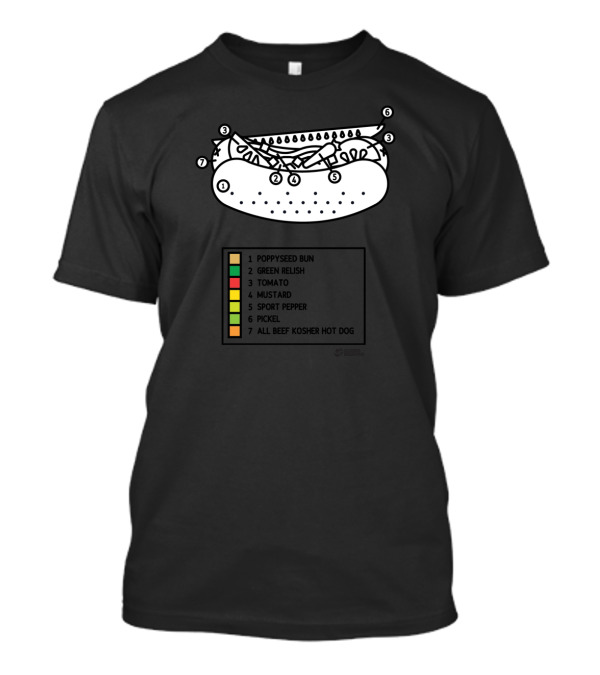 Chicago Dog Paint By Number Poppyseed Bun Green Relish Tomato Mustard Sport Pepper Pickle Kosher Hot Dog T-Shirt