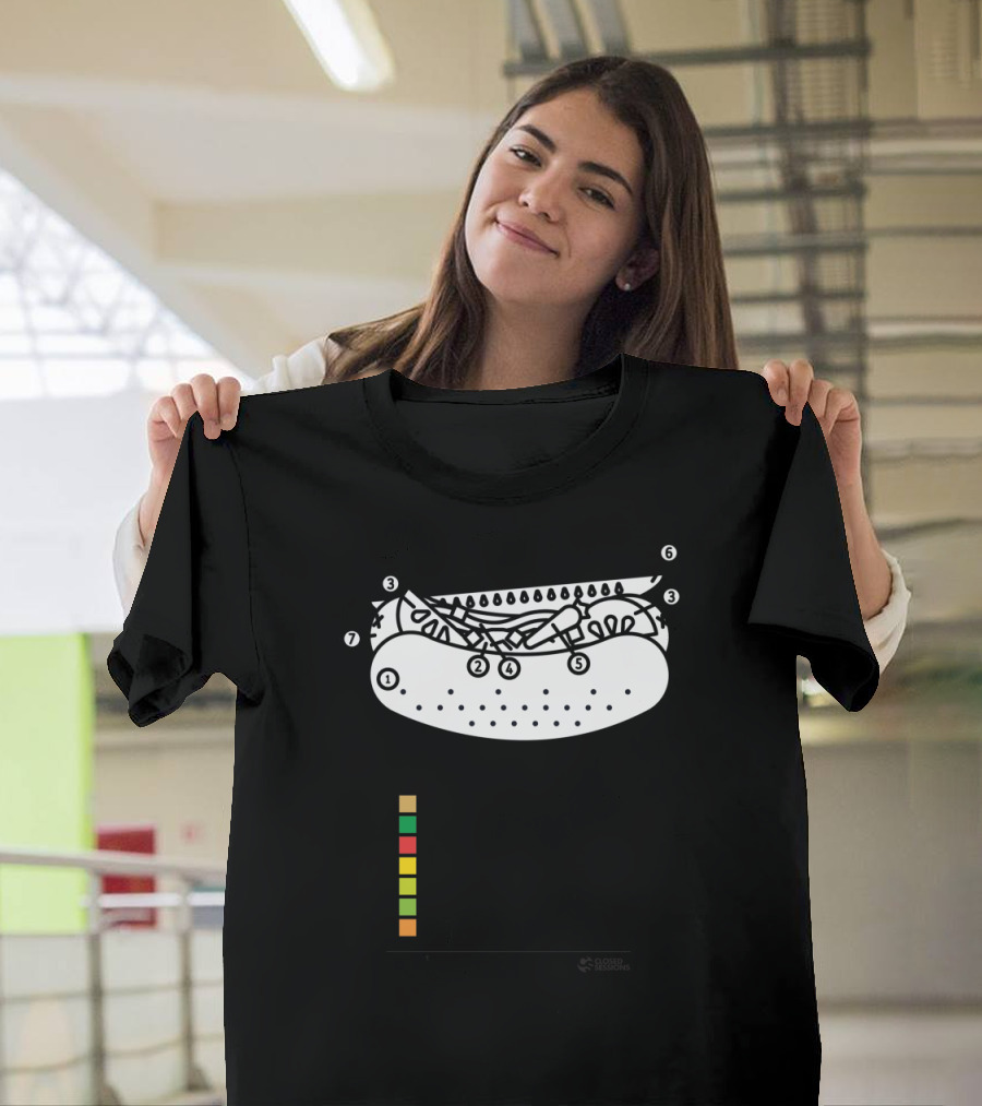 Chicago Dog Paint by Number Poppyseed Bun Green Relish Tomato Mustard Sport Pepper Pickle Kosher Hot Dog T-Shirt