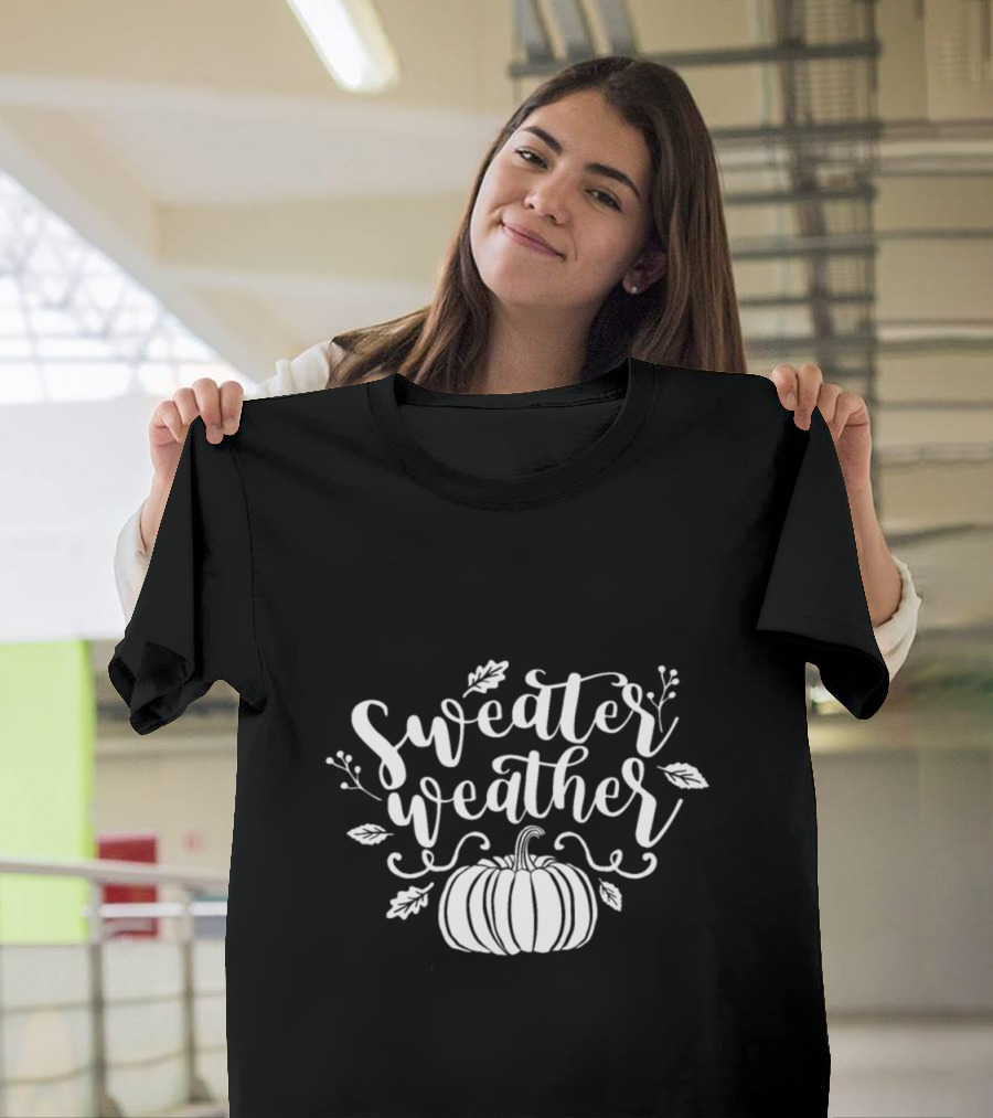 Sweater Weather Autumn Fall Leaves Pumpkin T-Shirt