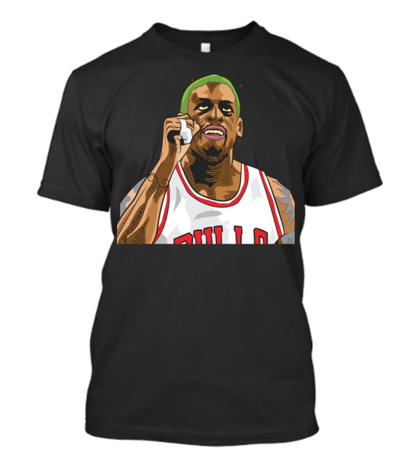 Mitchell And Ness Dennis Rodman Bulls Iconic Green Hair Basketball Legend T-Shirt