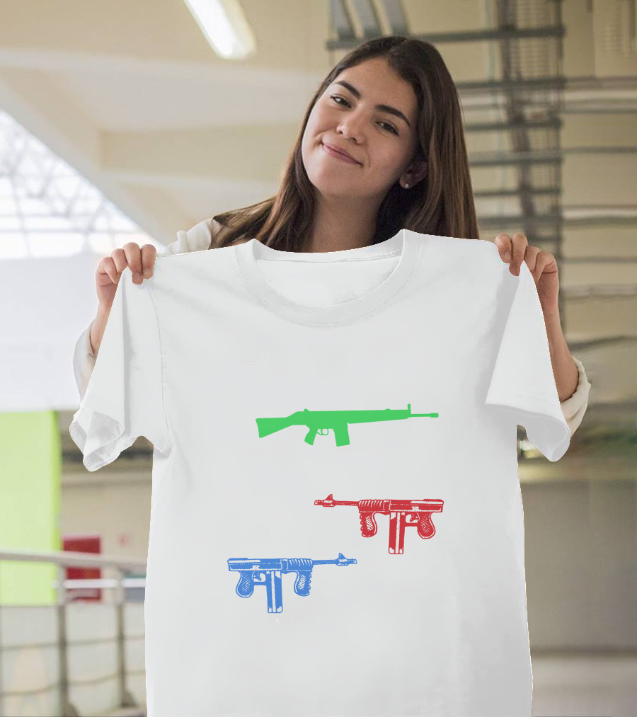 One Gun Two Gun Red Gun Blue Gun Custom Multicolor Firearms T-Shirt