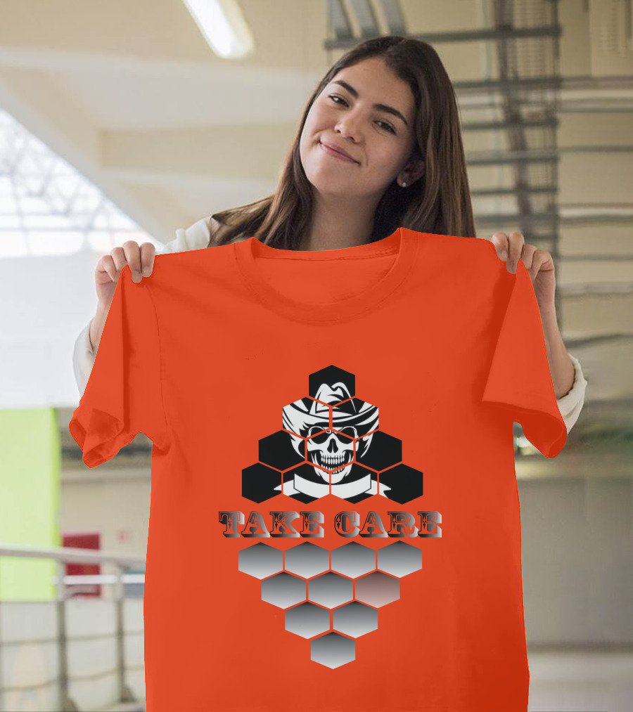 Take Care Hexagonal Cowboy Skull T-Shirt