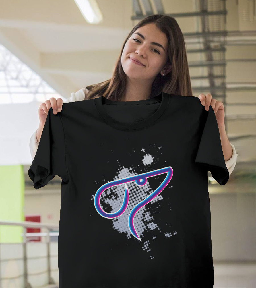 One Line DOG Halftone Pattern Graphic with Neon Blue and Pink Line T-Shirt