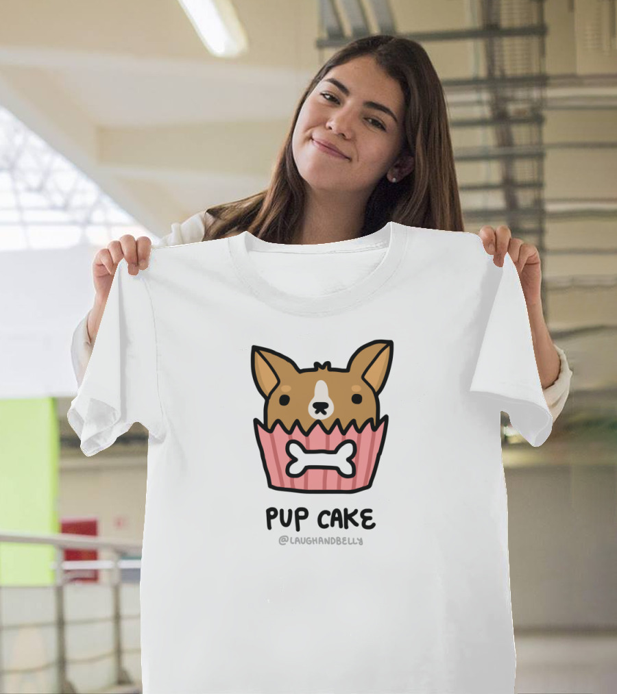 Pup Cake Cute Corgi in Cupcake with Bone by LAUGHANDBELLY T-Shirt