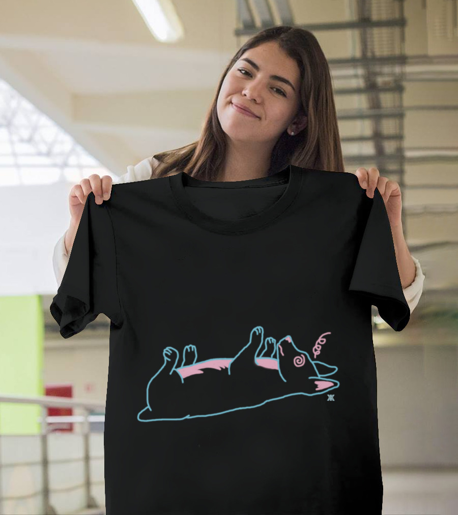 Dizzy Doggo Neon Outline with Swirly Eyes and Playful Tail T-Shirt