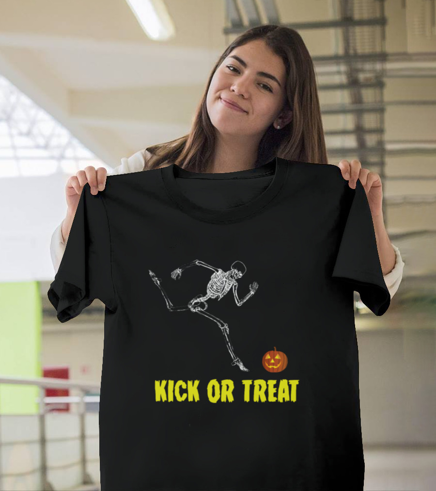 Kick Or Treat Skeleton Pumpkin Soccer T-Shirt