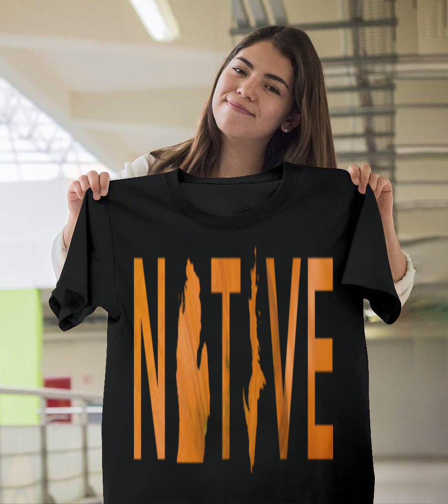 Native Michigan Pumpkin Map Outline Text T-Shirt